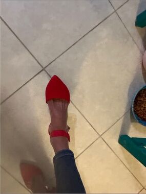 Zara Bright Red Pointed-Toe Ankle-Strap Pump